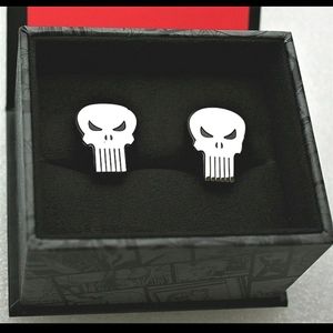 Marvel Comics Classic The Punisher Skull Logo Chrome Cufflinks New Gift Box